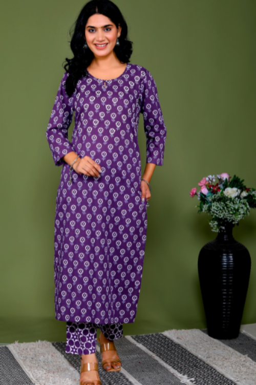 Jari Elegance Cotton  Kurti Set